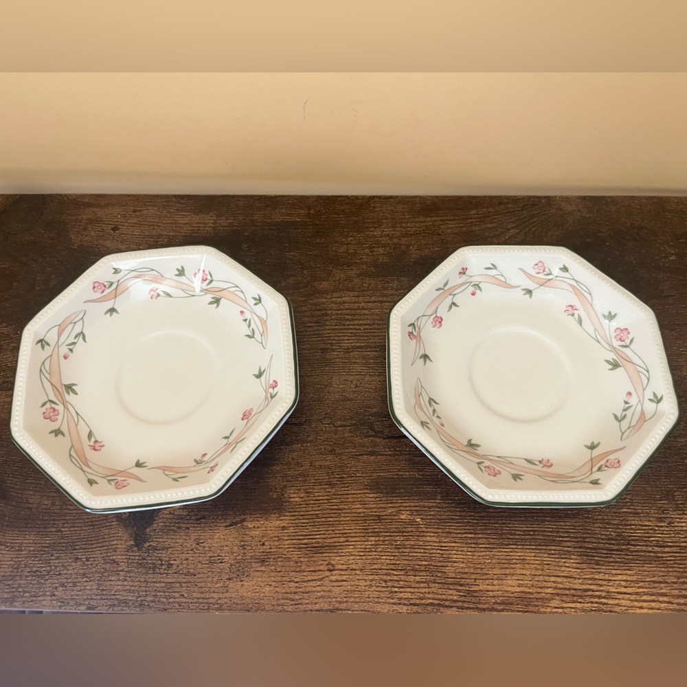 Johnson Brothers Eternal Beau Tea Saucer Set of 2 with Beaded Octagonal Edge